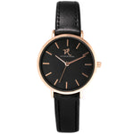 Victor De Rossa Uhr vom Modell „Sedurre 951“. Damenuhr mit schwarzem Lederarmband, schwarzem Zifferblatt und rosegoldenem Gehäuse