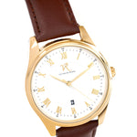 Victor De Rossa Uhr vom Modell „Onesto 241“. Herrenuhr mit braunem Lederarmband, weißem Zifferblatt und goldenem Gehäuse